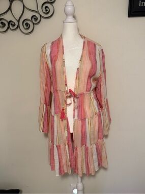 Striped Pink Multi-Tier Tie-Front Jacket